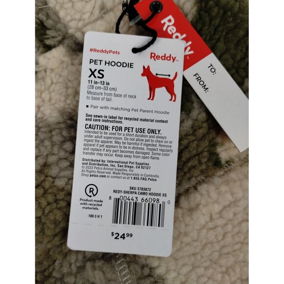 Reddy Camo Sherpa Hoodie Sweater with Warm White Pocket for Dogs XS 11 to 13 in - Picture 5 of 6